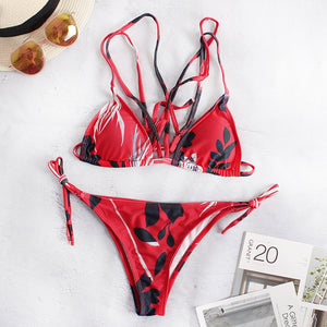 Women'S Tie Side Bottom Criss Cross Triangle Bikini Bathing Suits