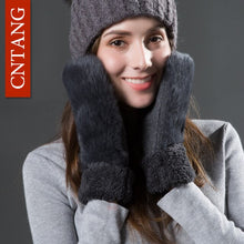CNTANG Women Cute Real Rabbit Fur Gloves Autumn Winter Warm Wool Mittens Gloves For Ladies Fashion Knitted Velvet Female Gloves
